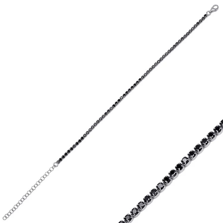 Brățară elegantă tennis din piatră de zircon neagră Bijuterii din argint 925 lucrate manual, Saculet Cadou