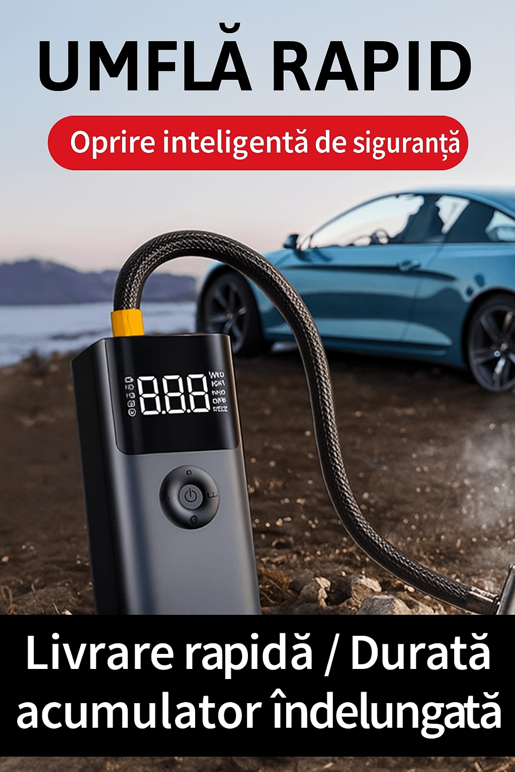 Compresor portabil auto pentru umflarea rapidă a anvelopelor